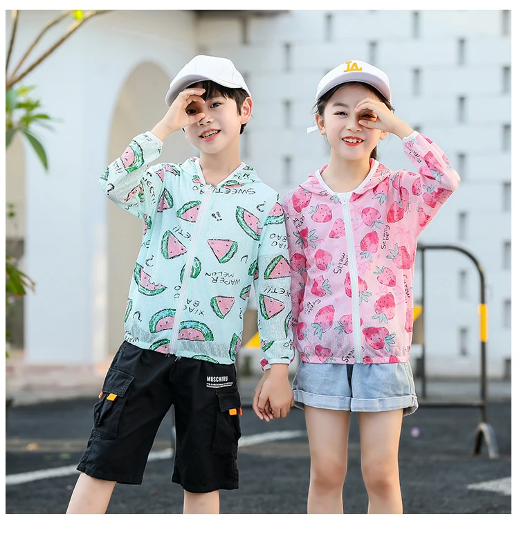 Fashion Children Girls Boys Clothes Cool Toddler Kids Coat Summer Sunscreen Thin Jackets Printing Hooded Outerwear Zipper Coats outerwear jacket