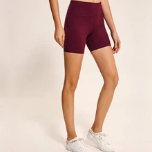 Темно-красные женские шорты для йоги, с высокой талией, для спортзала, спортивные, одноцветные, с боковой сеткой, из кусков, для фитнеса, летние шорты с задним карманом внутри