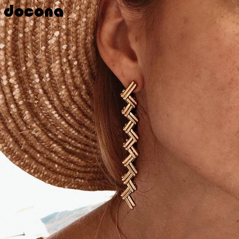 

Docona Gold Color Boho Geomettric Irregular Spiral Long Drop Dangle Earrings for Women Punk Vintage Jewelry Brincos A31502