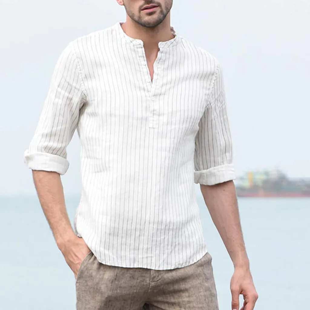 Vogue Camisa Masculina мужские три четверти Винтажные льняные хлопковые однотонные Ретро мягкие летние рубашки с коротким рукавом Топы Блузки