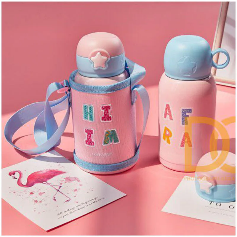 

316 Medicine Insulated Stainless Steel Bottle Children Cloth Cover Suspender Strap Liquid Silicone Straw Kettle
