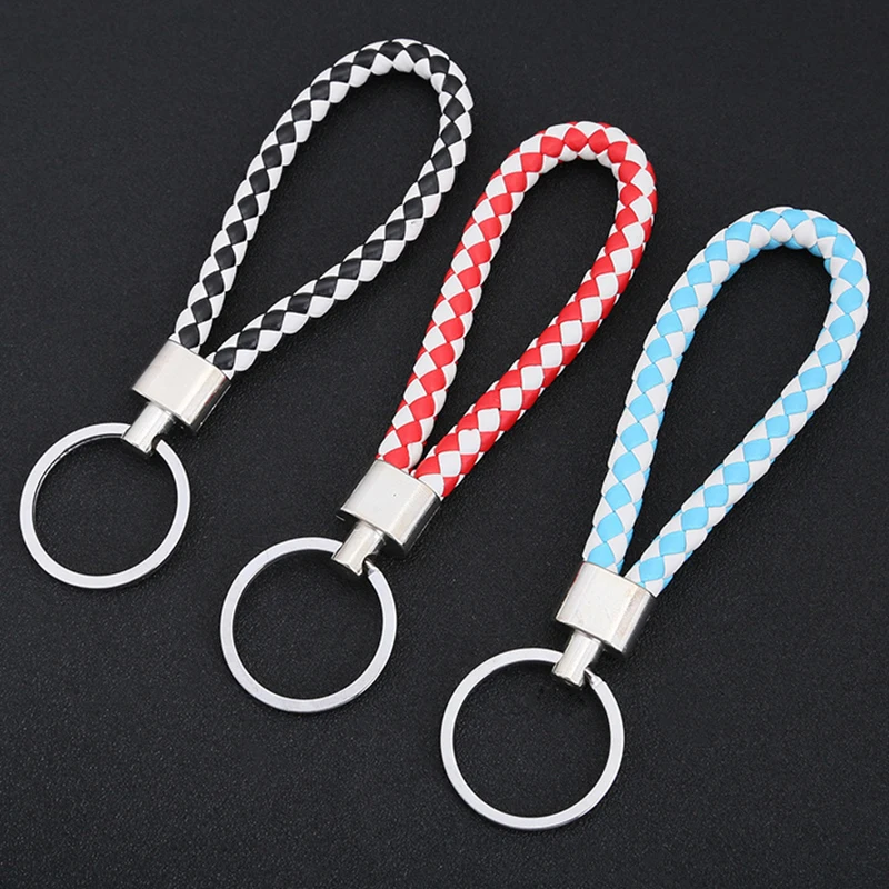 PU Leather Braided Woven Rope Keychain DIY Bag Pendant Key Chain Holder Key Car Trinket Keyring For Men Women Gift Jewelry 1 PCS