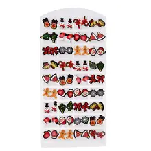 36 пар забавных рождественских маленьких сережек с мультяшным рисунком для девочек, множество стилей, серьги-гвоздики с фруктами, ювелирные изделия для ушей