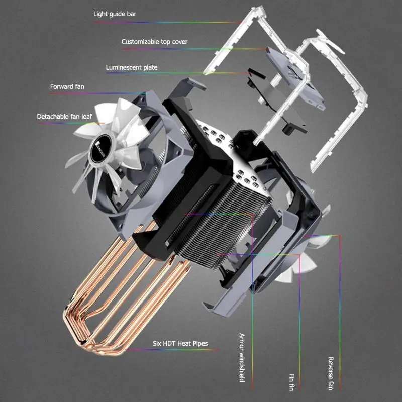 Jonsbo CR1100 башенный кулер для процессора вентилятор 6 тепловых трубок 5V ARGB Настольный радиатор