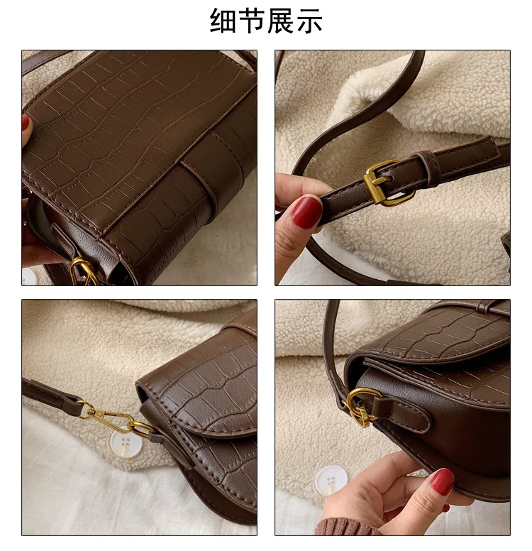 

2019 Winter New Style WOMEN'S Bag Crocodile Pattern Semicircle Saddle Bag Korean-style Versitile Shoulder Oblique Bag