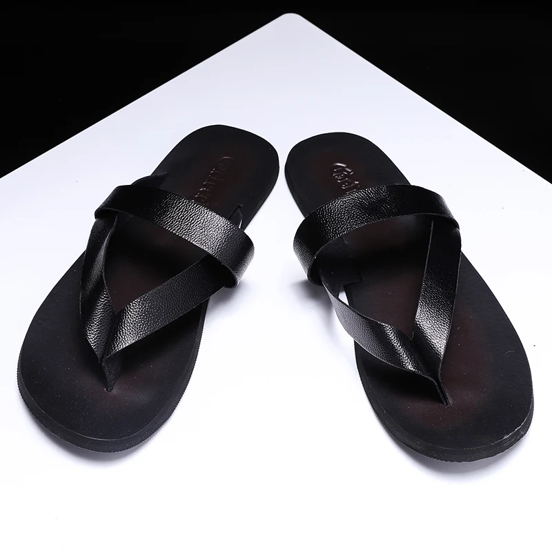 italian leather slippers for men 2020 new summer hotel beach High