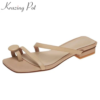 

Krazing pot genuine leather flip-flop low heel outside slipper young lady daily wear convenient non-slip leisure shoes women L08