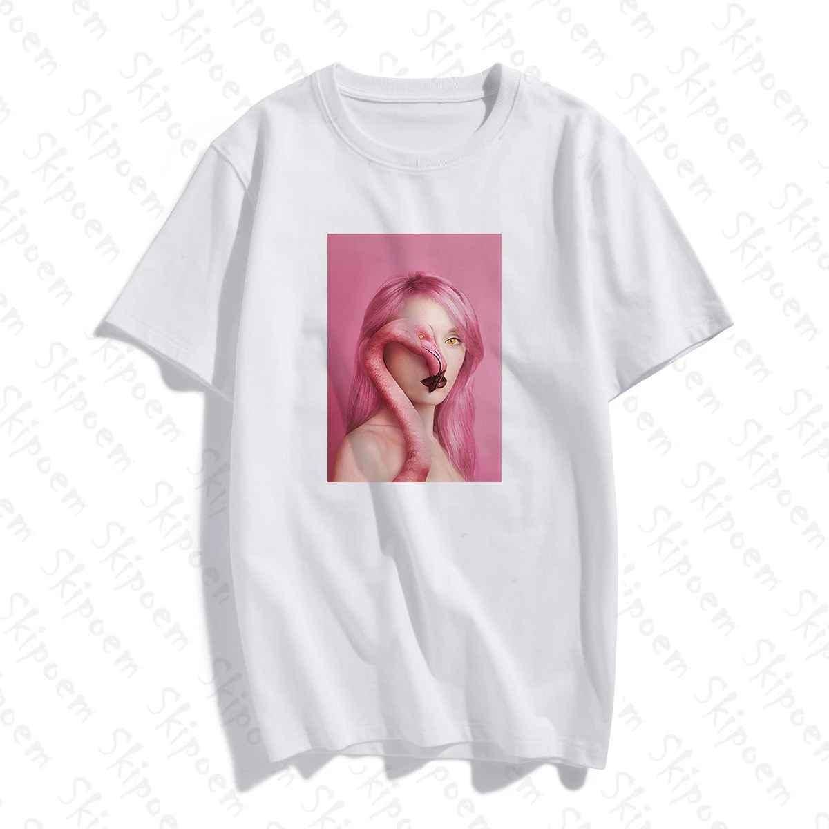 

New Fashion Funny Cotton T shirt Flamingo With Sexy Woman Simple Artwork Print Short Sleeve Female T-Shirt Casual Brand Clothing