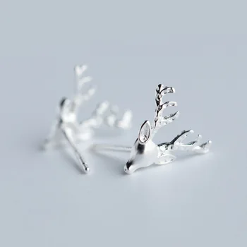 

925 1pair Sterling Silver Jewelry Antler Horn/ Deer Head stud Earrings Animal jewelry for Lady's 11MM Wholesale GTLE624