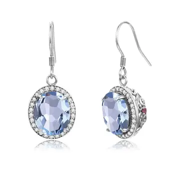 

Sterling Silver 925 Earrings For Women Trendy Elegant Drop Earring Oval Aquamarine Inlaid Zircon Periphery Luxury Jewelry Hot