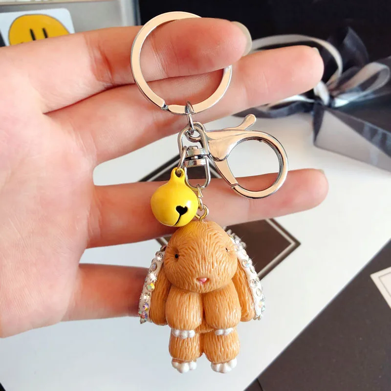 Yellow Silver Милый Хрустальный брелок для ключей кролик Банни Женский Шарм сумка брелок кукла автомобиль кольцо для ключей вечерние ювелирные изделия в подарок 3066 - Цвет: Yellow Silver
