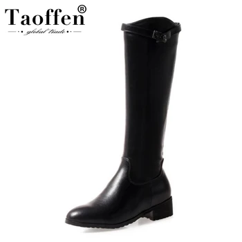 

Taoffen Women Office Knee High Boots Chunky Heel Patchwork Shoes Women Winter Fur Classic Botas Female Footwear Size 32-43