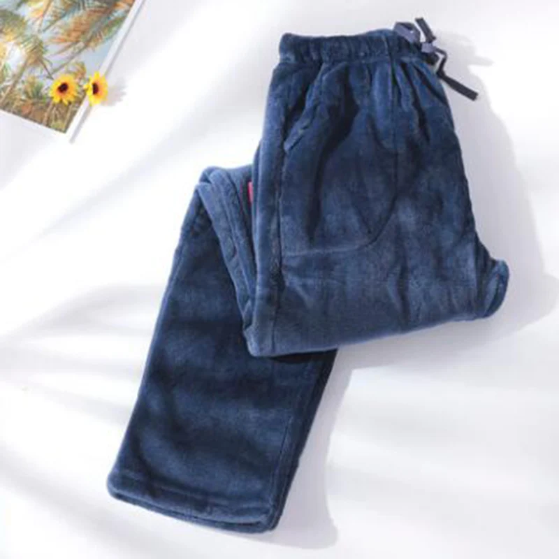 Пижамные брюки для мужчин и женщин; бархатные брюки кораллового цвета; сезон осень-зима; Фланелевые домашние теплые брюки; плотные свободные бархатные домашние брюки