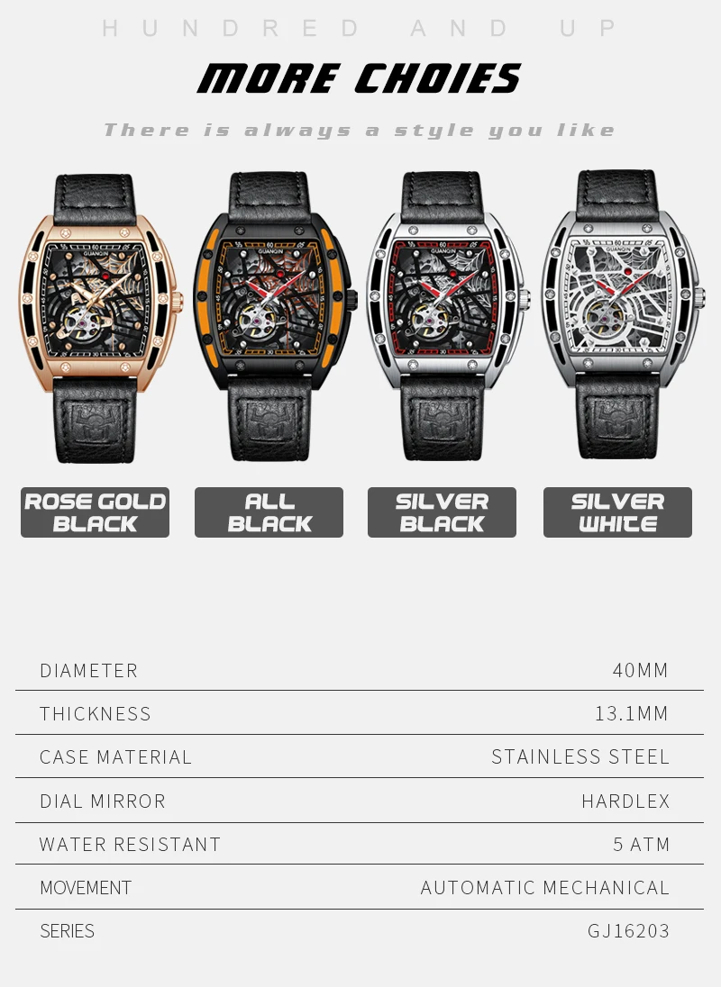 2022 GUANQIN Luxury Fashion Sapphire Mechanical Automatic Watch Men's Watch Stainless Steel Hollow Tourbillon Men's Accessories