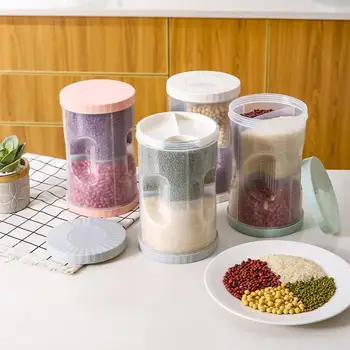 

Food Storage Container with Airtight Rotary Lid 4-Compartment for Flour, Cereal, Sugar(2.5L)