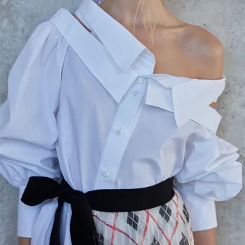 

Women Shirt Spring and Summer Shirt Off-the-shoulder White Shirt Long Sleeve Shirt