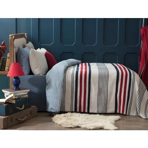 

Madame Coco Belle Stripe Cotton Double Bed Blanket-Burgundy/Navy Blue