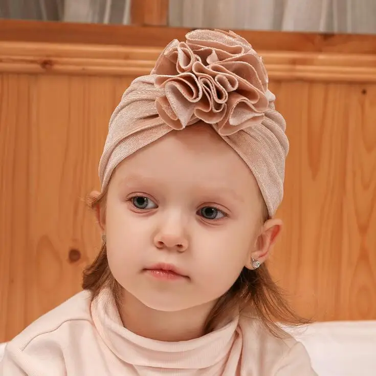 Детские шапки для детей от 0 до 4 лет, складные однотонные бархатные шапки с цветочным принтом, осенне-зимние вязаные индийские шапки, шапки для детей, аксессуары для волос