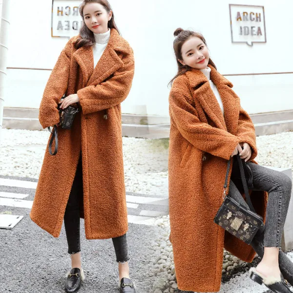 

MUMUZI 2019 winter new long thick lamb coat bf loose long style faux sheepskin lamb hair parkas female jackets winter