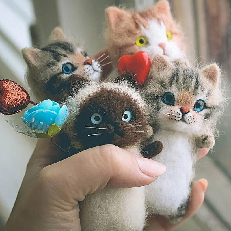 Kids Handmade Toys DIY Wool Felt Cat Kits Set Toys for Children Mini Doll House Decoration