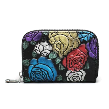 

Genuine Leather Floral Accordion Clutch Zipper Wallet for Women Travel Credit Card Organizer Coin Purse RFID Short Clutch Bag