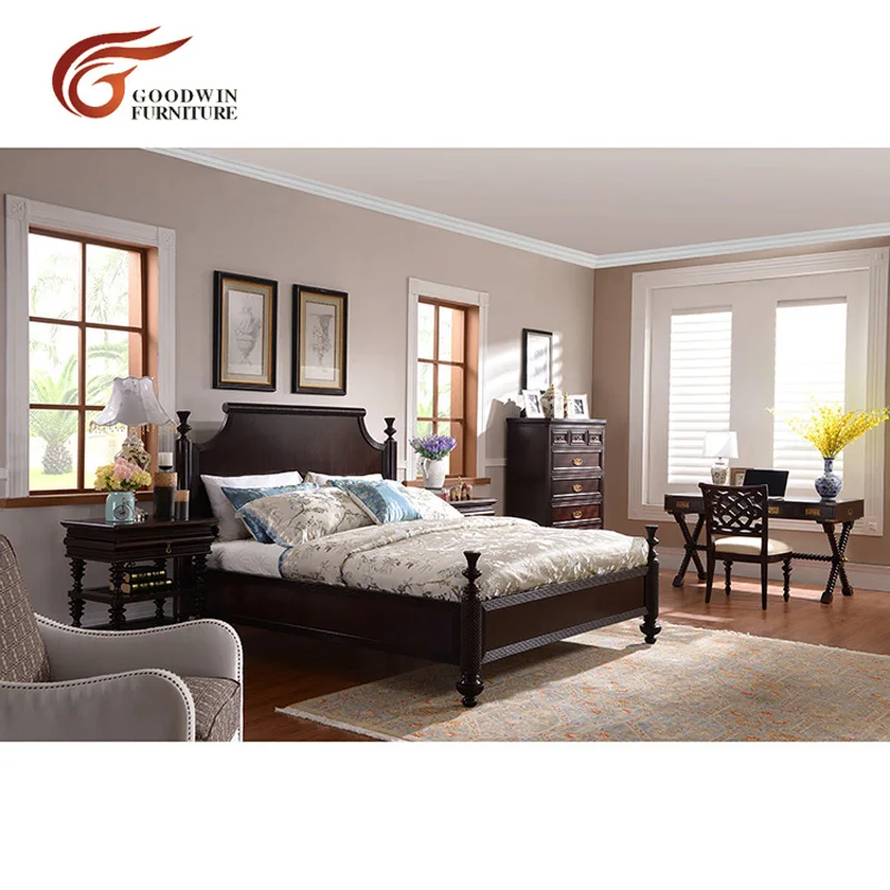 Набор мебели для спальни из красного дерева, Рабочий стол и стул и прикроватный столик, комод WA394 - Цвет: Full set