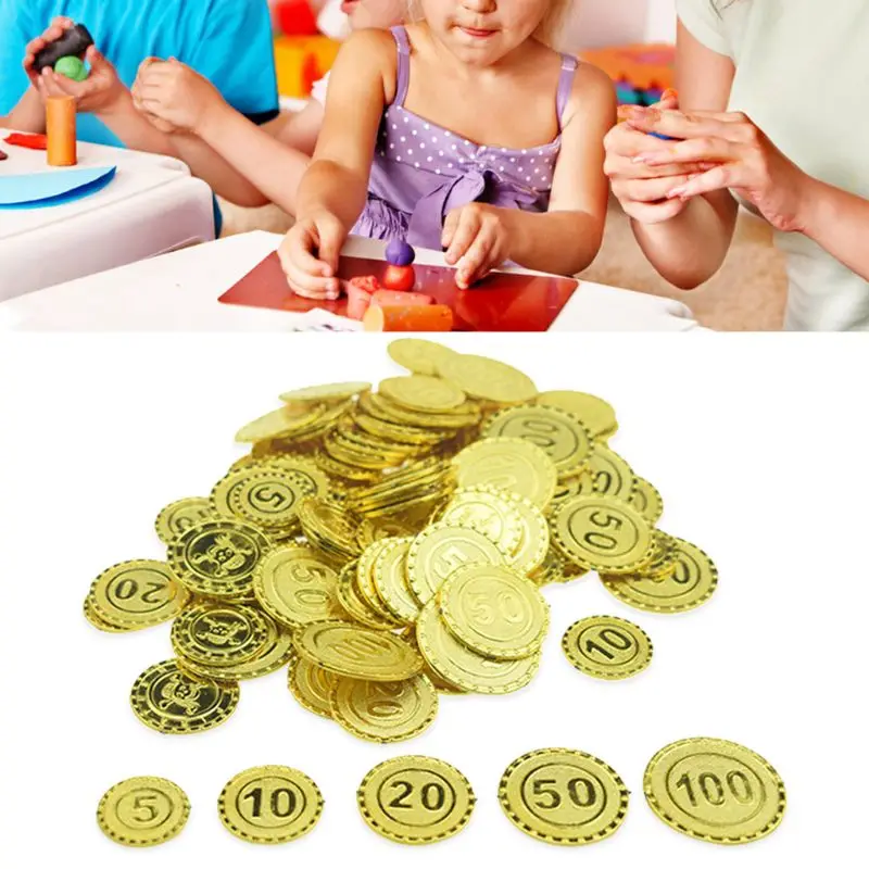 Gold Plastic Game Coin Chip 100pcs Party Decoration Child Toy