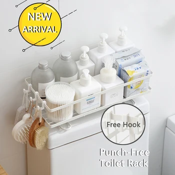 

Bathroom Storage Shelf Iron Organizer Comes With Hook Bathroom Accessories Punch-Free Corner Storage Rack For Toilet
