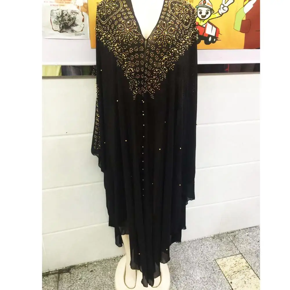 New African Design Bazin Chiffon Long Stick Diamond Sleeve Dashiki Dress For Lady