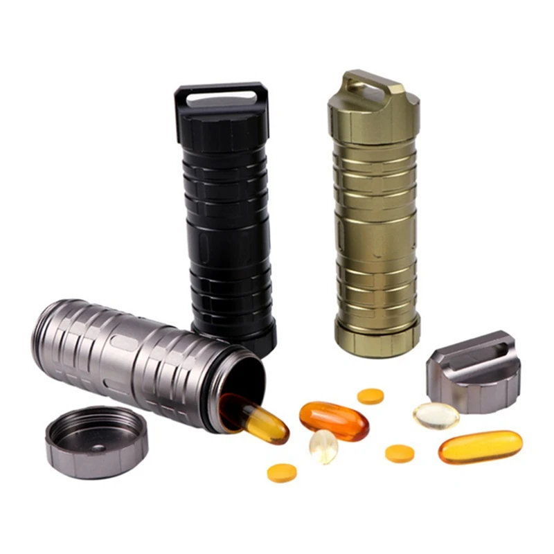 

Pill Bottle Container Outdoor Waterproof Keychain Case Tank Capsule Seal Aluminium Alloy Survival Box Emergency Accessories