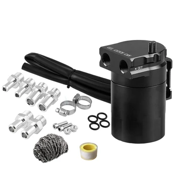 

Baffled Universal Oil Catch Can Reservoir Tank Kit with 3/8 Inch NBR Fuel Line and Steel Wool Aluminum Blue 300Ml