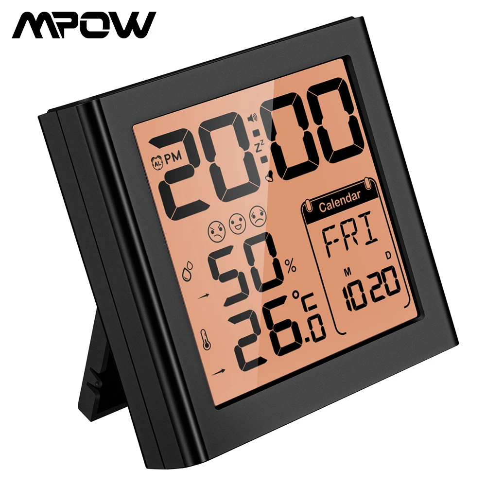 Mpow Digital Alarm Clock Hygrometer Thermometer Indoor Thermometer Humidity Monitor MPOW LCD Screen Snooze Clock for Home Office
