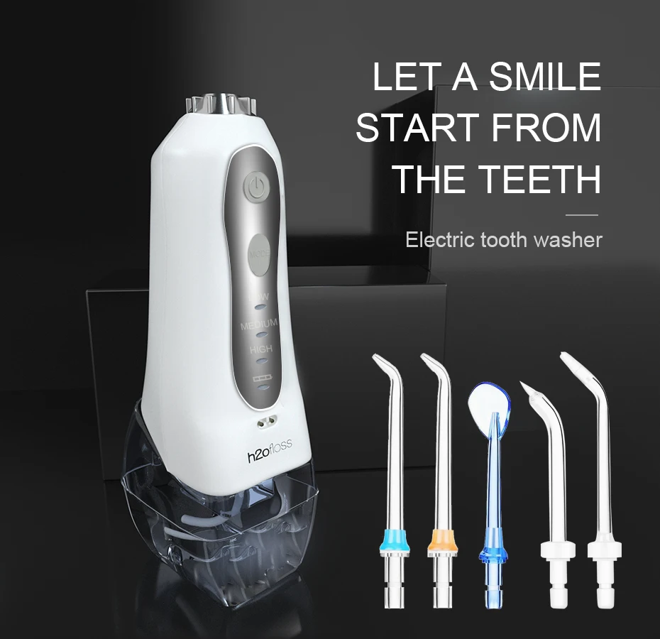 h2ofloss portable oral irrigator usb rechargeable water flosser Dental Water Jet 300ML Water Tank Waterproof Teeth Cleaner