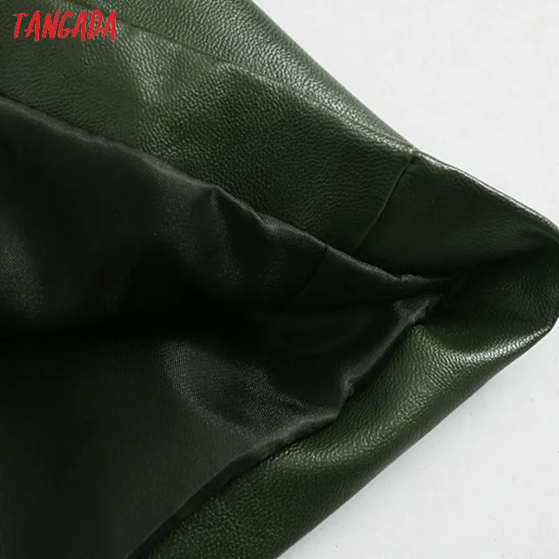 Tangada, женское зеленое мини-платье из искусственной кожи, туника, рукав три четверти, Ретро стиль, элегантное женское платье-рубашка, vestido JE81