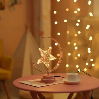 

Iron Art Night Light Crescent Stand Star Desk Lamp for Holiday Home Cafe Bar X4YD