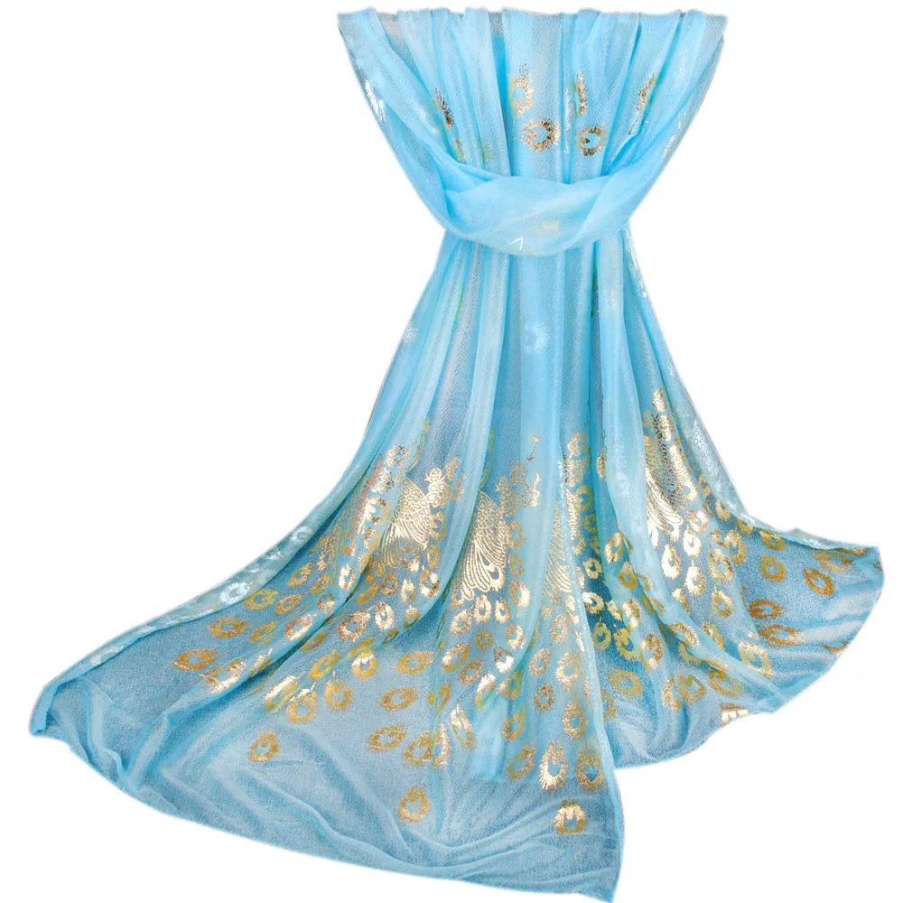Fashion Scarves Bronzing Peacock Printing Soft Wrap For Women Scarf Lady Shawl Girls Chiffon Slik Ladies шарф |