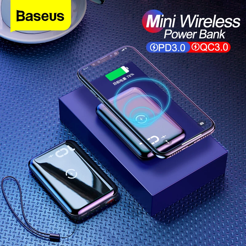 Baseus Quick Charge 3 0 Wireless Power Bank зарядное устройство PD 10000 мАч Qi Беспроводное для Xiaomi iPhone 11