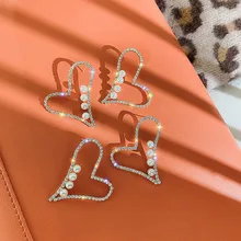 FYUAN, милые серьги-гвоздики в форме сердца с кристаллами для женщин и девушек, красивые стразы, серьги, вечерние, свадебные ювелирные изделия, подарки