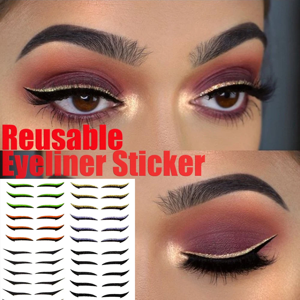 6 Pairs New Hot Reusable Glitter Eyeliner Stickers Colorful Self