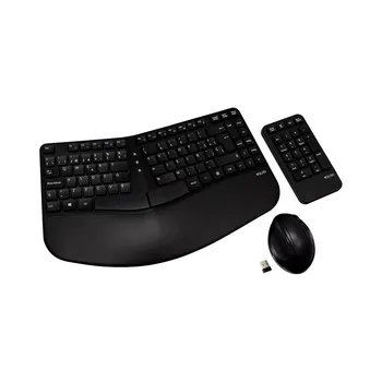 

V7 Ergonomic Wireless Keyboard, Mouse, and Keypad Combo, Standard, RF Wireless, Black, Mouse included
