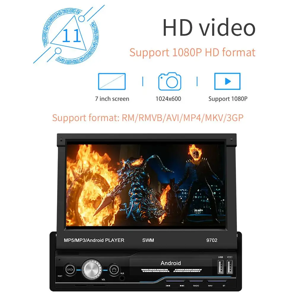 2 Din 7 ''Android 8,1 сенсорный экран 1G+ 16G Bluetooth gps Автомобильный Радио плеер аудио Aux камера заднего вида Зеркало Ссылка 9702