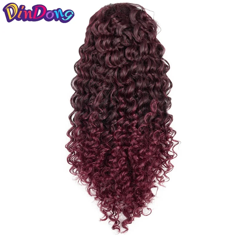 

DinDong Short Kinky Curly Drawstring Ponytai 12 inch Synthetic clip In Ponytail Hair Extensions Black Brown Red color