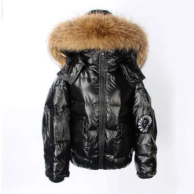 Black true color ZURICHOUSE Зимний пуховик женский роскошный пуховик из меха енота Модный глянцевый свободный пуховик с капюшоном Женский пуховик - Цвет: Black true color