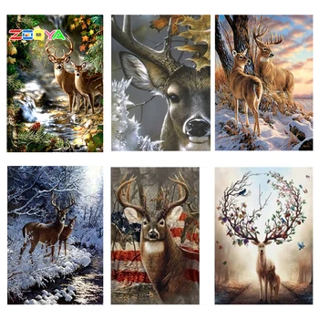 

ZOOYA Diamond Painting Full Square Diamond Embroidery Painting Rhinestones deer Beautiful Forest Two Deer Mosaic Needlewor SF139