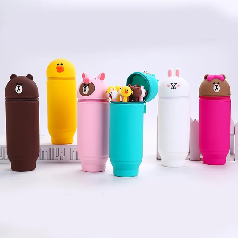 Силиконовый чехол с мультяшным штрафы контейнер пеналы Kawaii милые "Медведь", "Кролик", "3D карандашей, пенал для бизнес планирования школьные принадлежности канцелярские товары Подарки