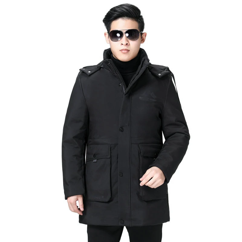 Men Winter Parkas Warm Thick Lightweight Hooded Puffer Basic Coat Man Black Gray Hood Quilted Liner Detachable Jacket Outerwear