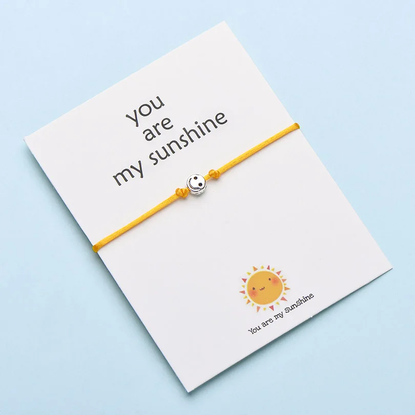 IYOE Wish Card You Are My Sunshine, крошечные браслеты с улыбающимся лицом для женщин, мужчин, детей, винтажный браслет дружбы с красной нитью, парные