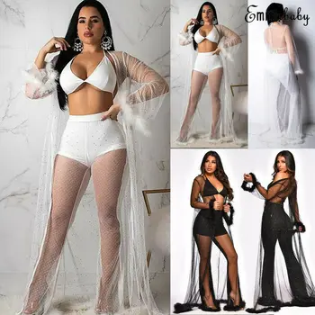 

Women Boho Mesh Long Maxi Open Cardigan Shirt Jacket Kimono Coat Cover up