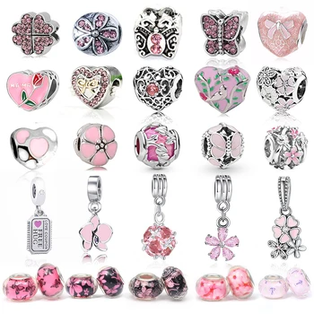 

2Pcs/Lot Pink Charm Pendant DIY Men Women Children Bracelet Necklace Jewelry Gifts, For Brand Charm Bracelet DIY Jewelry Gift