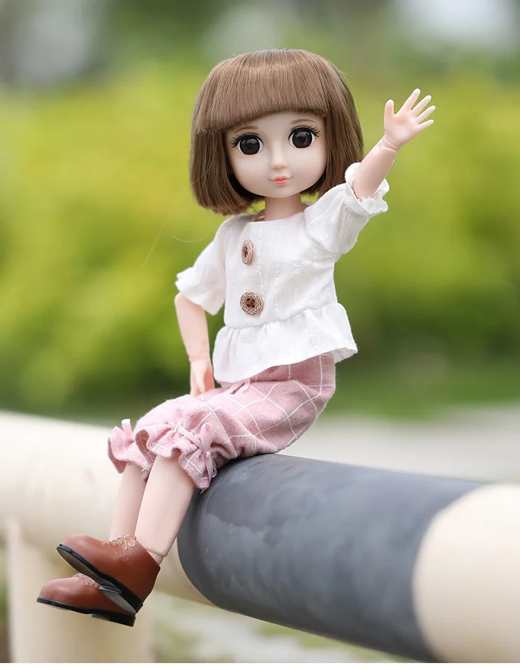 28cm Bob Hair Dolls Set Casual Outfit Cute Body Doll with Clothes Dress Up Doll Bjd Doll 1/6 Children Toys for Girls 7